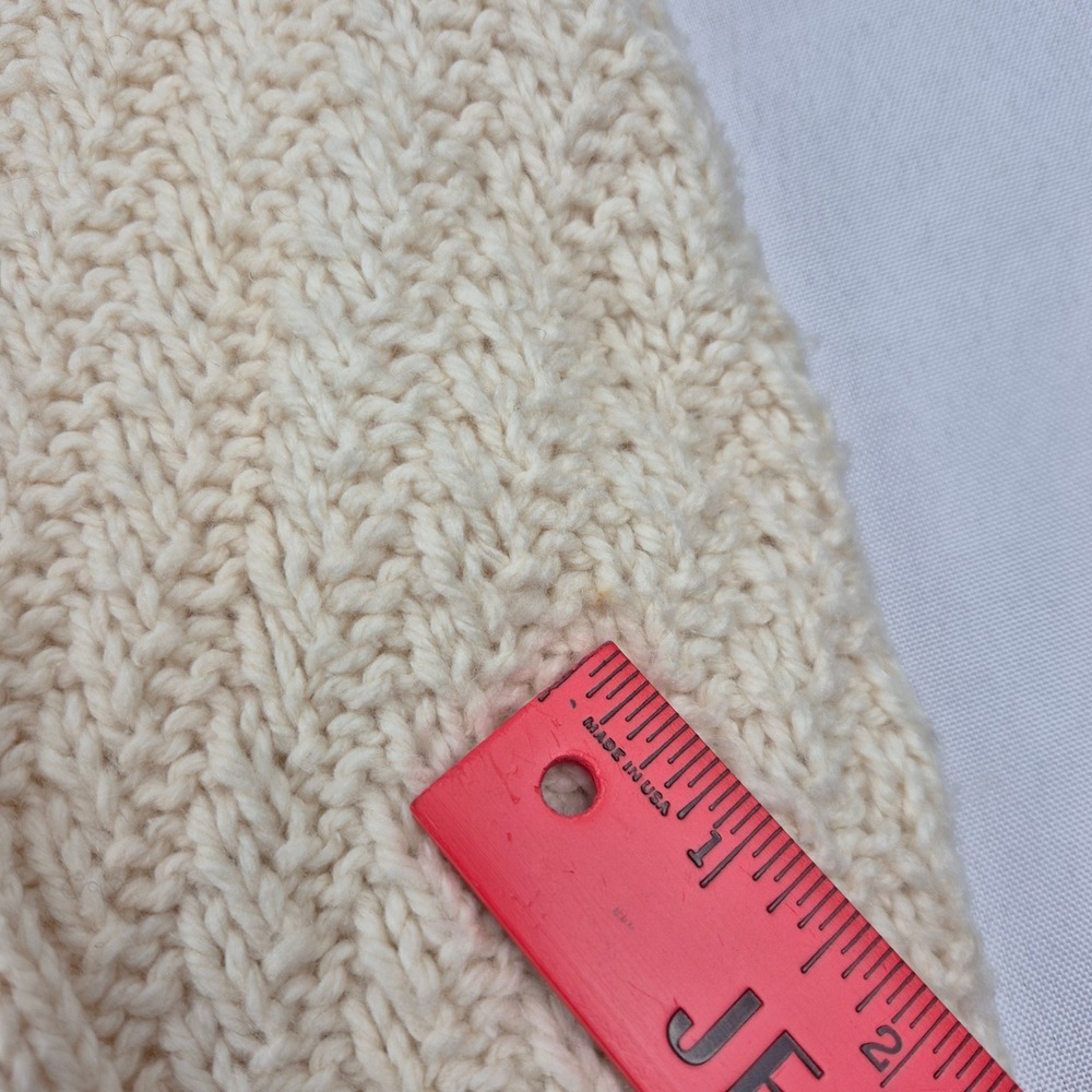 Handmade Knit Sweater M Ivory‎ Cable V Neck Drawstring Hem VTG Y2K Cottagecore - Picture 6 of 12